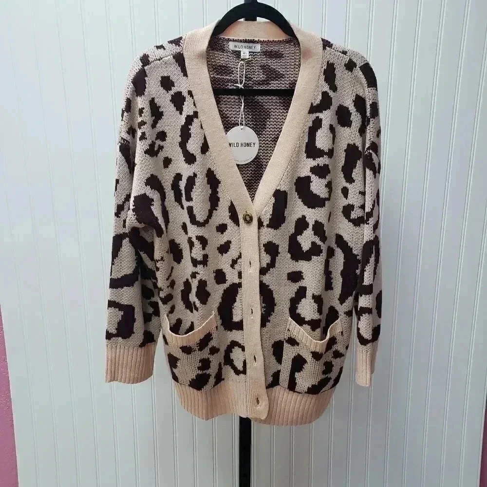 Wild Honey Animal Print Button Front Cardigan